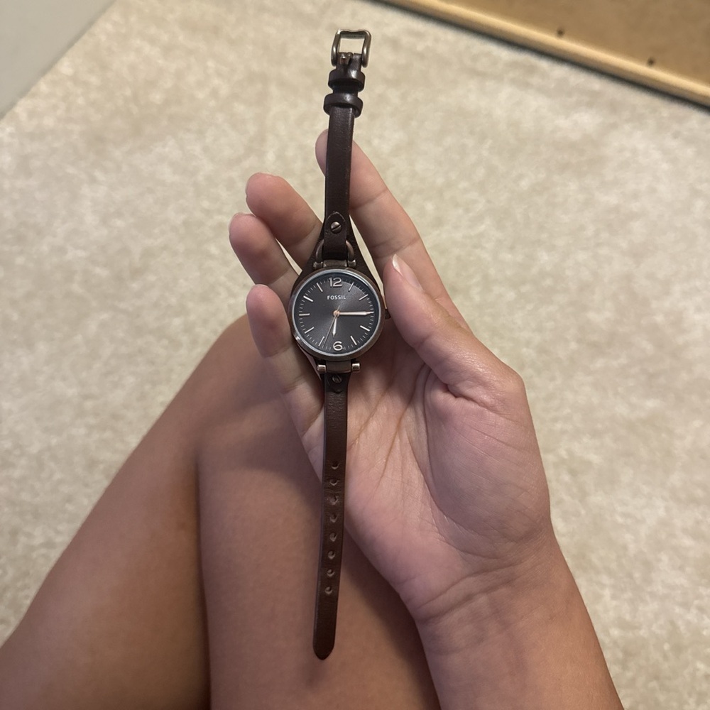Fossil Dark Brown Leather Watch with Black Dial